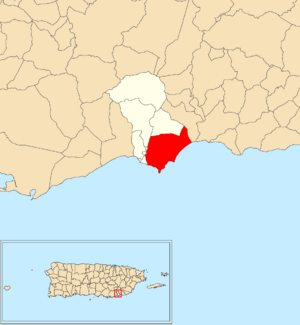 Location of Palmas within the municipality of Arroyo shown in red