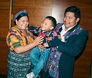 Rigoberta Menchu with husband and son
