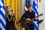 Rita Wilson and her band perform at a Greek Independence Day reception, Wednesday, March 29, 2023, in the East Room of the White House - P20230329CS-0621