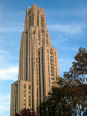 The University of Pittsburgh's Cathedral of Learning dominates Oakland's skyline.