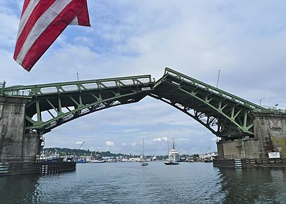 View from boat of Ballard Bridge opening - Seattle 2011.jpg