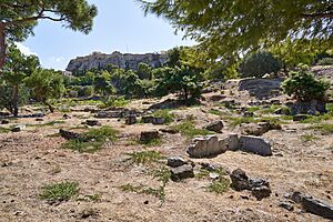 View of the archaeological site of the Areopagus from its fence on September 25, 2020