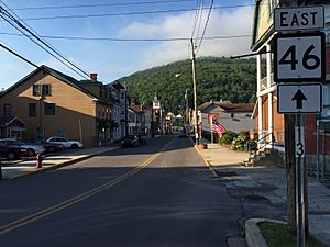 2016-06-18 07 24 07 View east along West Virginia State Route 46 (Ashfield Street) just south of the North Branch Potomac River in Piedmont, Mineral County, West Virginia