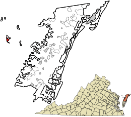 Location in Accomack County and the state of Virginia