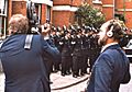 Cameraman and soundman filming police in Leicester, England, 1974