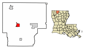 Location of Homer in Claiborne Parish, Louisiana.