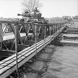 Comet tanks of the 2nd Fife and Forfar Yeomanry, 11th Armoured Division, crossing the Weser at Petershagen, 7 April 1945. BU3198