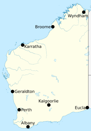 Labelled map of Western Australia for Climate of Australia article