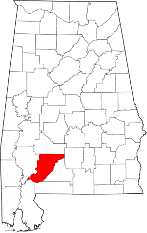 Map of Alabama highlighting Monroe County