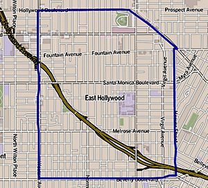 Boundaries of East Hollywood as drawn by the Los Angeles Times
