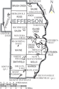 Map of Jefferson County Ohio With Municipal and Township Labels