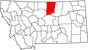 Map of Montana highlighting Blaine County