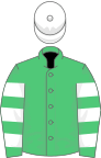 Emerald green, white hooped sleeves, white cap