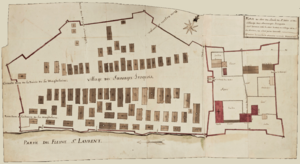 Plan du Fort du Sault de St. Louis et du village des sauvages Iroquois