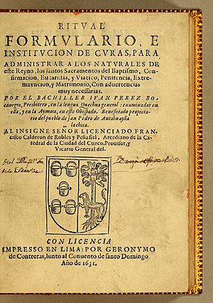 Ritual formulario e institucion de curas Juan Pérez Bocanegra 1631 title page