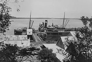 StateLibQld 1 87608 Steamship Kuranda moored at Mourilyan Harbour Wharf, ca. 1914