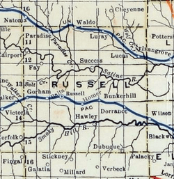 Stouffer's Railroad Map of Kansas 1915-1918 Russell County