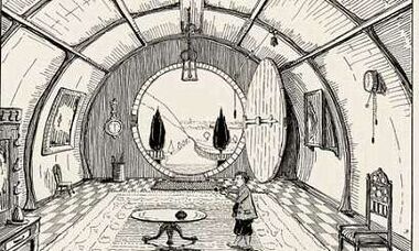 Tolkien drawing Bilbo Baggins in Bag End