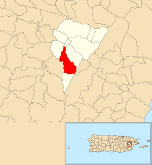 Location of Valenciano Abajo within the municipality of Juncos shown in red
