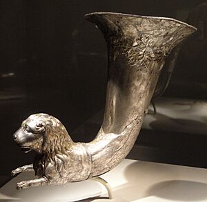 Wine horn with lion protome, Iran, Parthian period, 1st century BC - 1st century AD, silver and gilt - Arthur M. Sackler Gallery - DSC05821