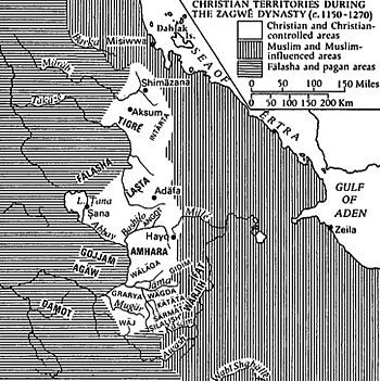 Christian territories during the Zagwe Dynasty circa 1200 AD