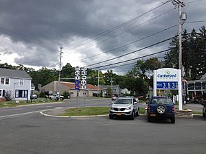 2014-08-28 13 23 29 Intersection of West Sand Lake Road (New York State Route 43), Miller Hill Road (New York State Route 66) and Taborton Road (Rensselaer County Route 42) in Sand Lake, New York