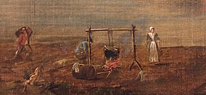 Acadians 2, inset of painting by Samuel Scott of Annapolis Royal, 1751