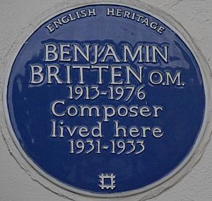 Benjamin Britten 137 Cromwell Road blue plaque
