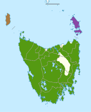 map of Tasmania showing multicolored area across island