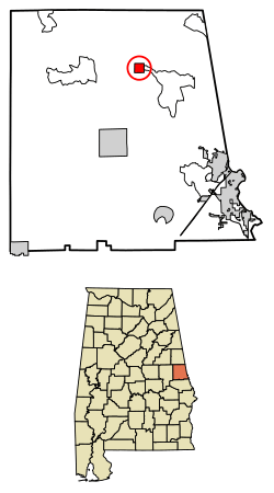 Location of Five Points in Chambers County, Alabama.
