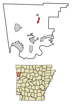 Location of Mountainburg in Crawford County, Arkansas.