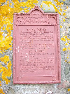 Detail of plaque on Saint-Pierre monument, St. Peter's, NS