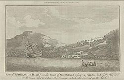 Endeavour at Endeavour River, engraving c. 1786