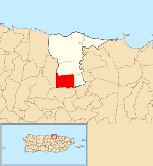 Location of Espinosa within the municipality of Dorado shown in red