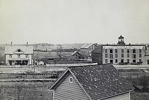 First Duke tobacco factory and surrounding buildings 1883