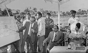 Foundation stone laying ceremony of CGVC; seated are Abdullah Al Noman and Khaleda Zia, 1995