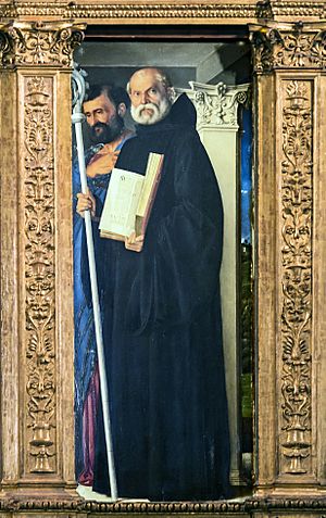 Frari (Venice) - Sacristy - triptych by Giovanni Bellini - Saint Benedict of Nursia and Saint Mark