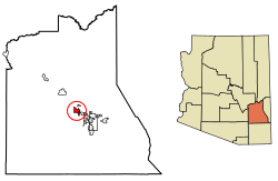 Location of Pima in Graham County, Arizona.