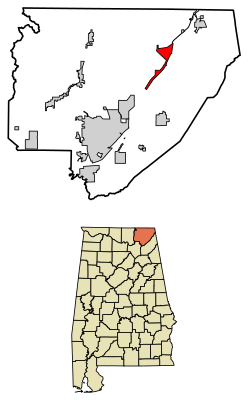 Location of Stevenson in Jackson County, Alabama.
