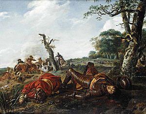 Jan Martszen de Jonge - A cavalry skirmish with two fallen soldiers