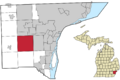 Location of Romulus, Michigan in Wayne County