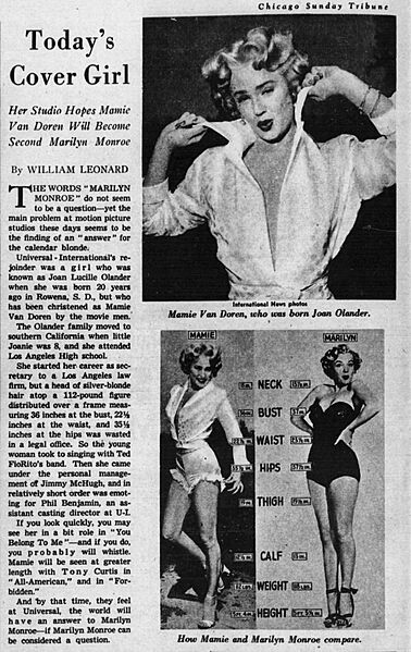 Mamie Van Doren and Marilyn Monroe - Chicago Tribune (1953)
