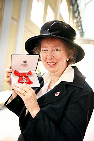 Margaret Ross with MBE in British Computer Society atrium