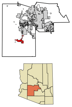 Location of Gila Bend in Maricopa County, Arizona.