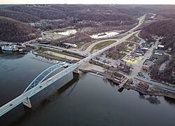 US-18 is carried by Marquette–Joliet Bridge into Marquette, Iowa