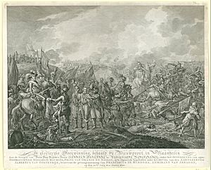 Maurits behaalt de overwinning bij de slag bij Nieuwpoort, 1600 De glorierijke overwinning, behaald bij Nieuwpoort in Vlaanderen door de troepen van hunne hoog mogende de Heeren Staten Generaal der Vereenigde Nederlande, RP-P-OB-77.688