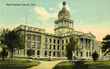 Postcard: Nebraska's second state capitol as viewed from the northeast corner, c. 1912.