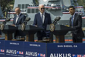 President Joe Biden, British Prime Minister Rishi Sunak and Australian Prime Minister Anthony Albanese at the AUKUS meeting in San Diego, California, March 13, 2023 - 230313-D-TT977-0319