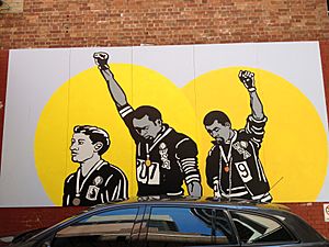 Richard Bell and Emory Douglas, ‘White Hero for Black Australia’ mural, Burnett Lane, Brisbane