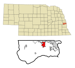 Location of Papillion within Nebraska and Sarpy County